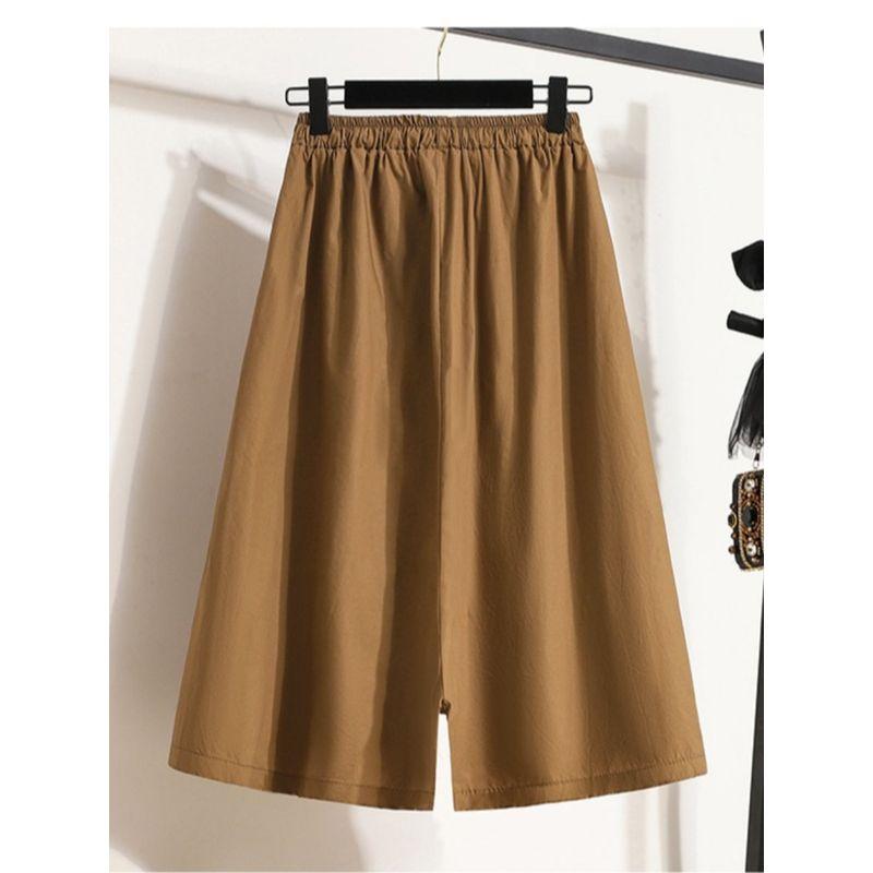 Plus size women clothing Chubby Girl European and American Summer New Elastic High Waist Lace-up Tencel Thin Casual Cropped Wide Leg Culottes