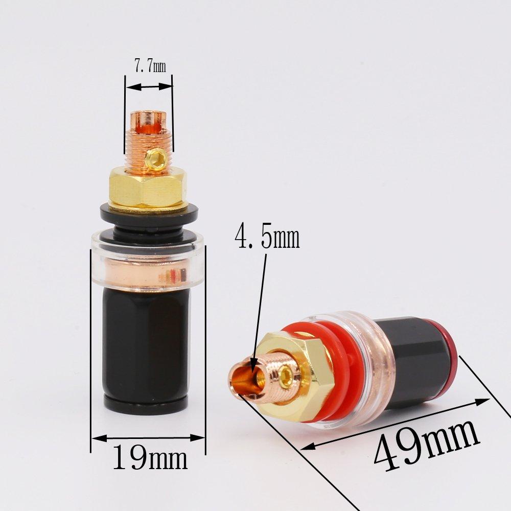 Viborg® Hochleistungs-Lautsprecherklemmen, Rotkupfer vergoldet, Bananenstecker-kompatibel, Satz mit 4 (2 rote, 2 schwarze)