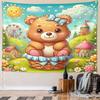 Cute Teddy Bear in Basket Illustration Pattern Wall Hanging Tapestry Decorative Tapestry Home Decor for Bedroom and Living Room