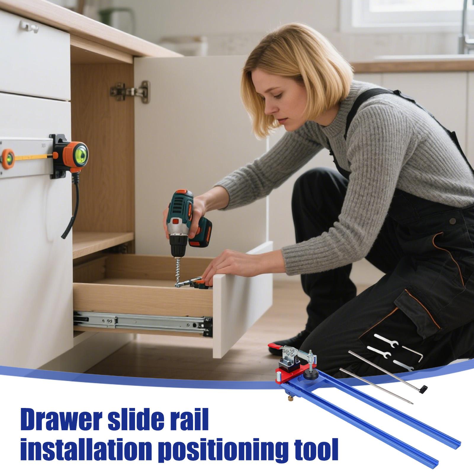 

Кондуктор для установки направляющих ящика Кондуктор для мебельной фурнитуры Установка направляющих ящика Точный направляющий для домашней мастерской Офисный стол Ванная комната 46.5x15.4x9.6cm