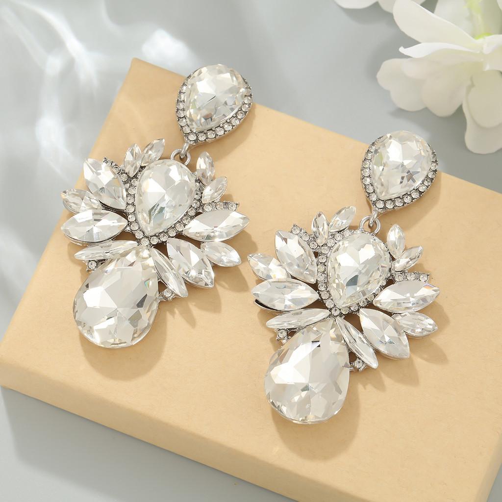 Crystal Dangle Earrings For Women With Alloy Water Drop Shape In Multi Colors For Elegant Nightwear