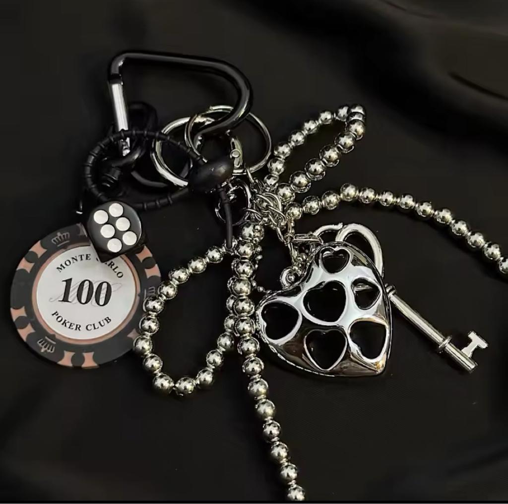 new product lovers silvery love heart chip Backpack pendant bowknot beads Key Chain decoration