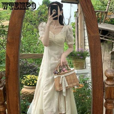 Tea Break French Dress Frangipani First Love Dress Vintage Gentle Skirt Fairy Super Fairy Mori Dress Slim Waist Skirt Paired Bubble Sleeve Dresses