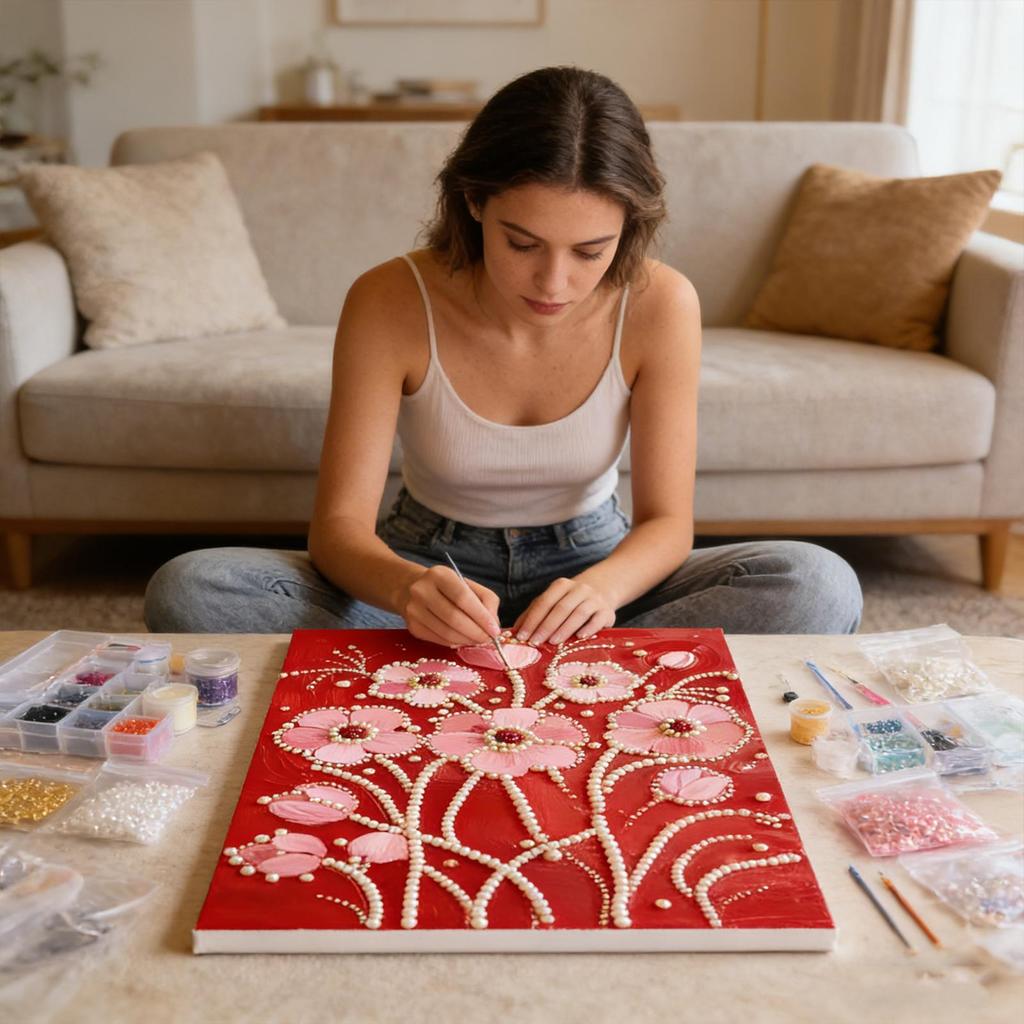 Bead Art 30x40cm Flower Relief Paint Set DIY Painting Kits for Adults for Students Teen Women Men Girls Boys Beginner Bedroom