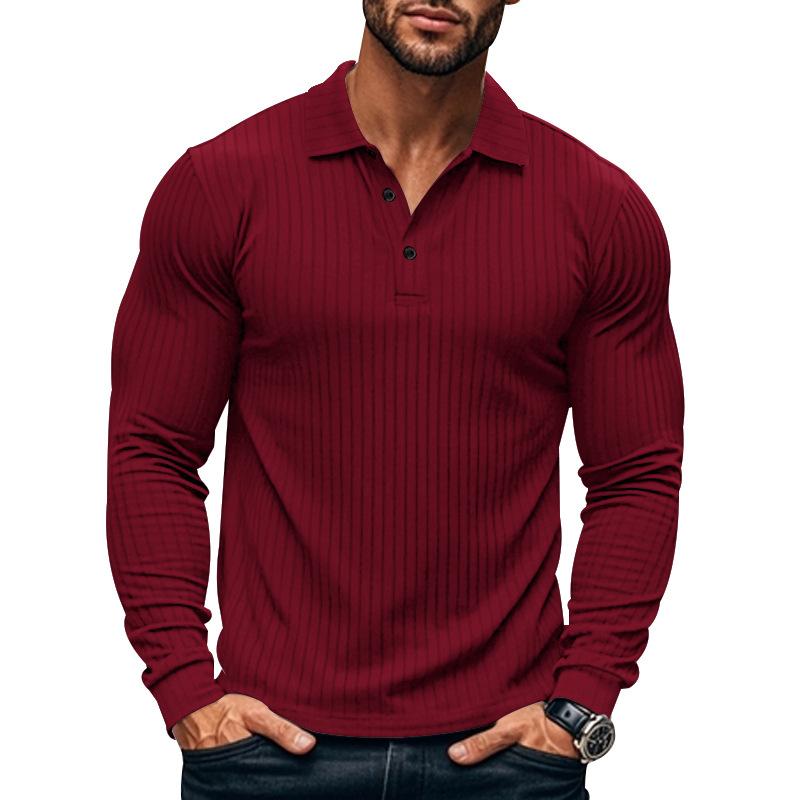 Casual Men's Polo Shirt Solid Color Button Long Sleeve T-shirts Business Tee Sweatshirts Clothing Stretch Breathable