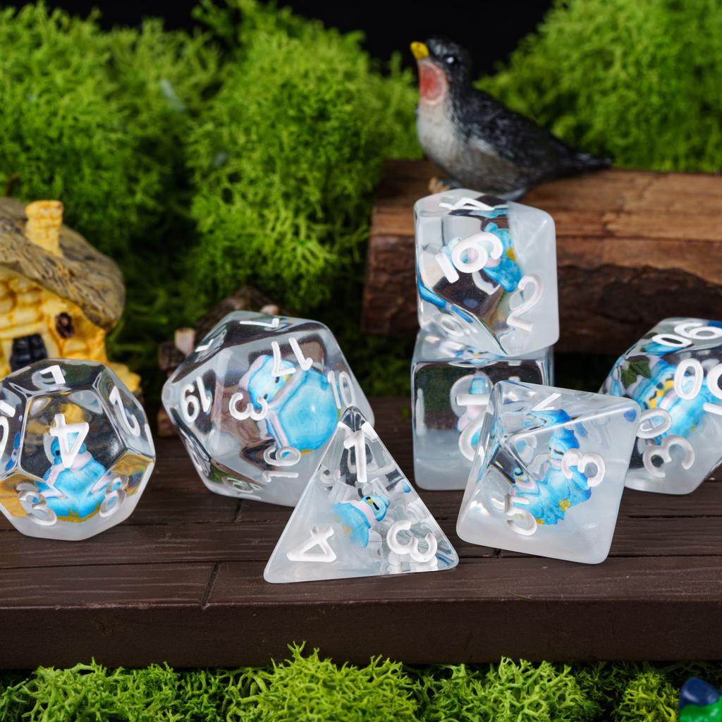 Cusdie Dadi Animali DnD Carini Resina 7 Pezzi Vari D4 D6 D8 D10 D% D12 D20 Set di Dadi Poliedrici per Giochi di Ruolo D&D Giochi da Tavolo