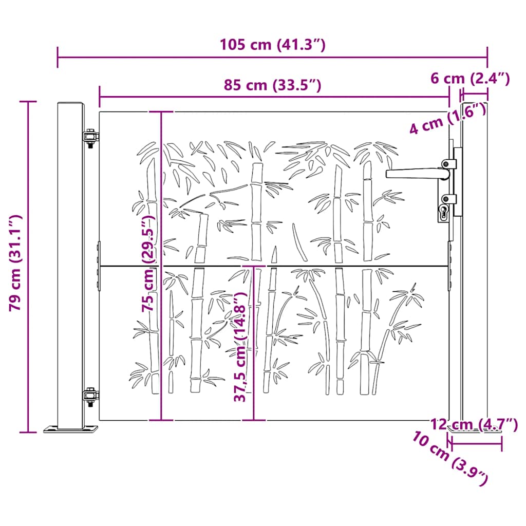 Garden Gate 100x75 Cm Corten Steel Bamboo Design