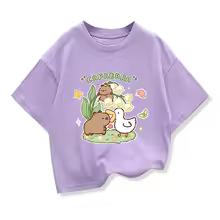 Capybara Print 100% Katoenen T-shirt Voor Kinderen 3-12 Jaar Meisje Anime Korte Mouw T-shirts Tops 2025 Nieuw Kinderen Ronde Hals Los T-shirt