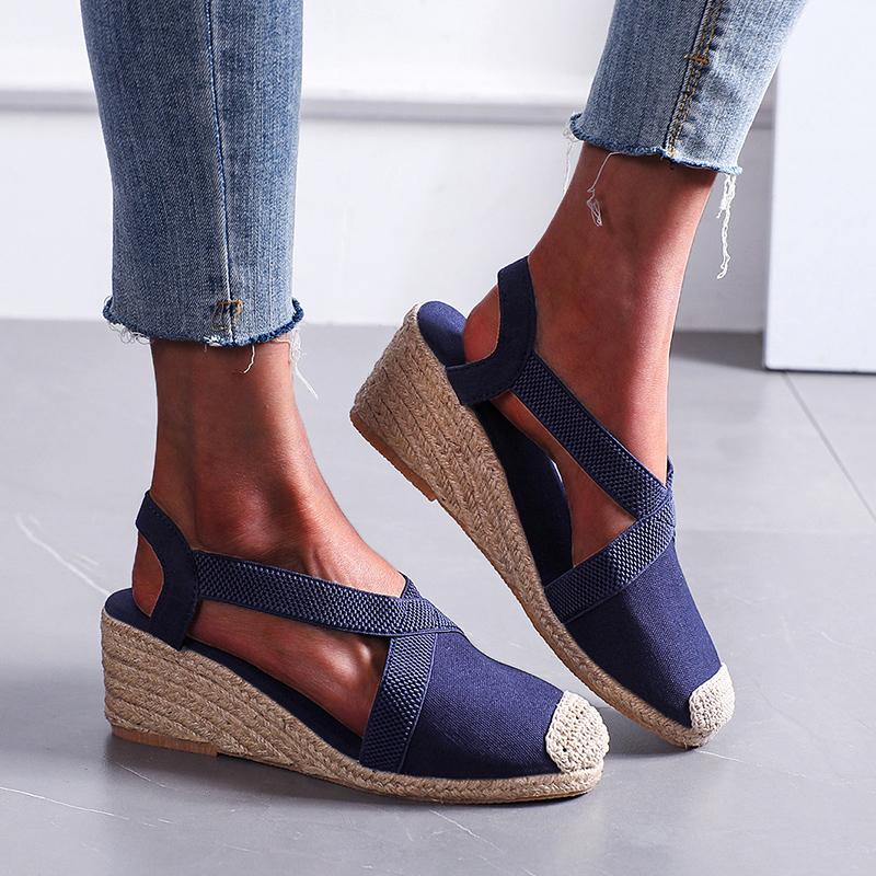 Fashion Women Sandals Summer Fashion Solid Color Espadrilles Casual Cross Belt Casual Wedge Sandal Fashion Outdoor Beach Ladies Shoes