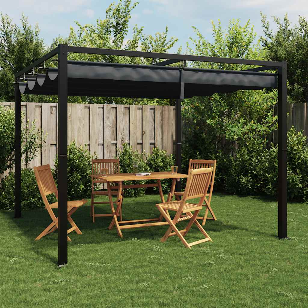 Vidaxl Garden Gazebo With Retractable Roof, Anthracite, 3X3 M, Steel