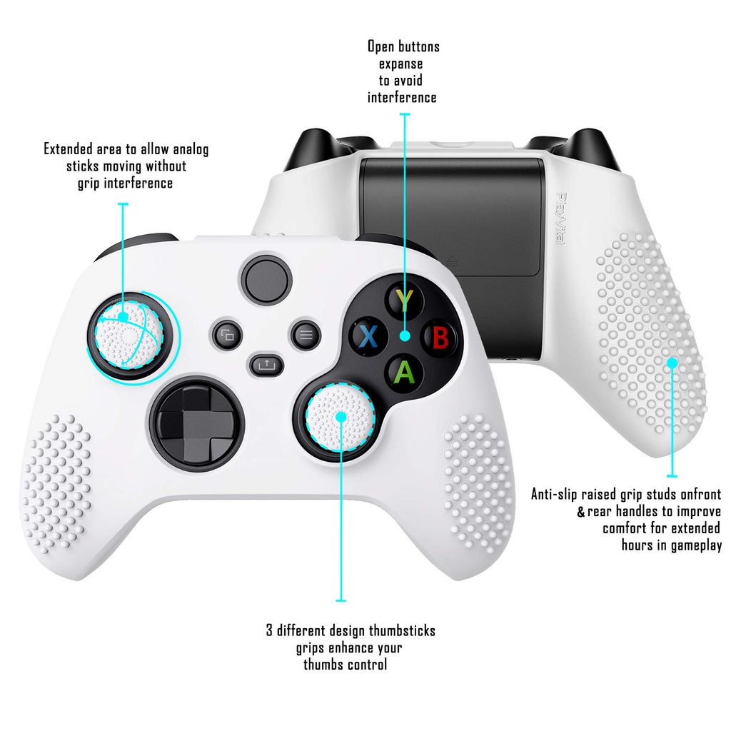 eXtremeRate PlayVital 3D Studded Xbox Series Controller Silicone Cover Skin with 6 Black Thumb Grip Soft Rubber Case Protector for Xbox Core Wireless