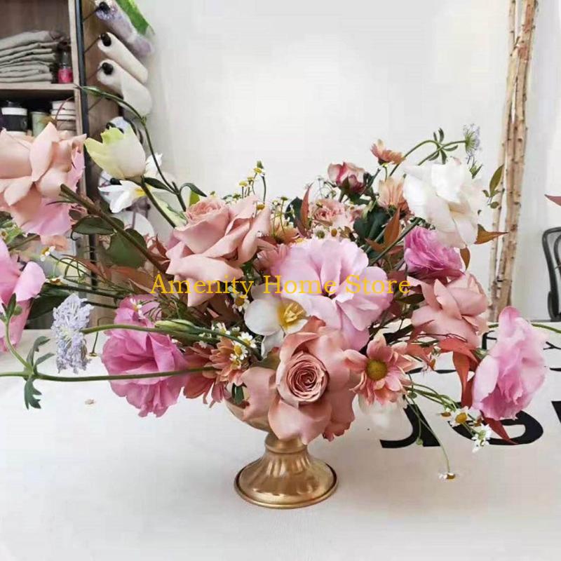 F26C Vintage Metal Flower Vase Farmhouse Pot for Dried Floral Arrangements Container Table Centerpiece Rustic Wedding Home