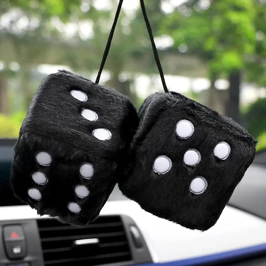 Car Fuzzy Plush Dice with Dots Retro Square Plush Hanging Mirror Fuzzy Dices for Pink Car Interior Ornament Decoration Amagi