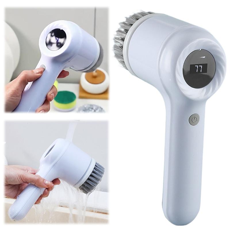 A95I-Elektrische Geschirrspülbürste mit 5 Bürstenköpfen zur Reinigung von Küchenspüle, Badezimmer, Dusche, Fliesen