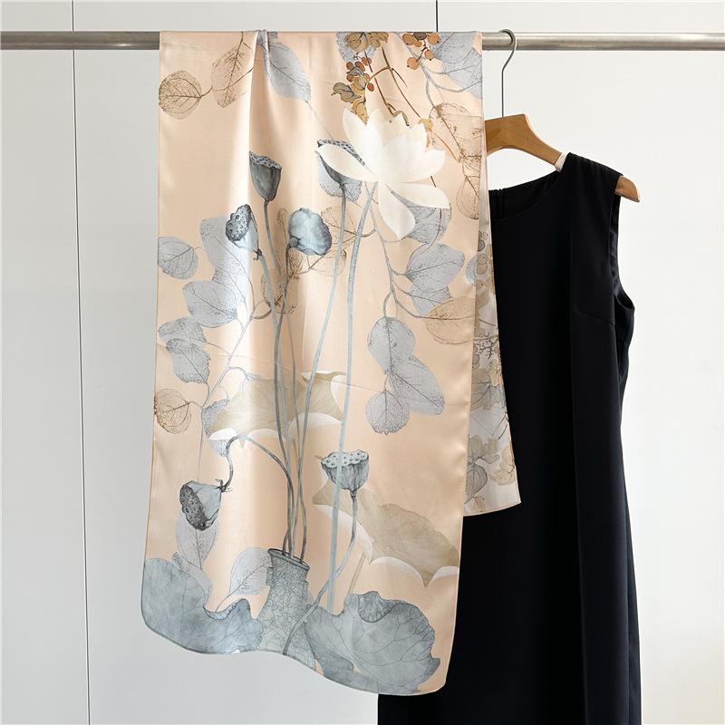 170*53cm Luxury 100% Mulberry Silk Scarf Printed Satin Shawl Lightweight Spring Summer Wrap Elegant  Accessories