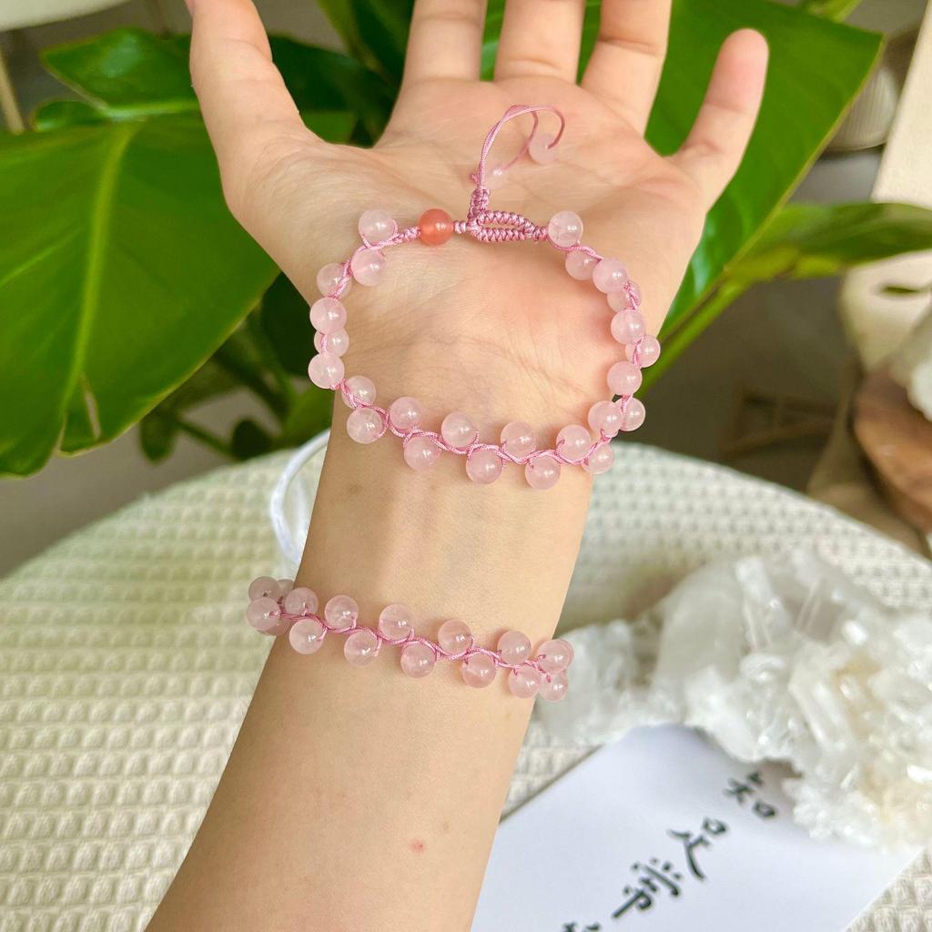 Hand-Woven Pink Crystal Grape Bracelet, Adjustable Size, Fresh Design