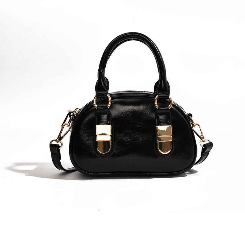 Women's 2025 Spring/Summer Textured Shell Bowling Bag - Versatile Crossbody Handbag
