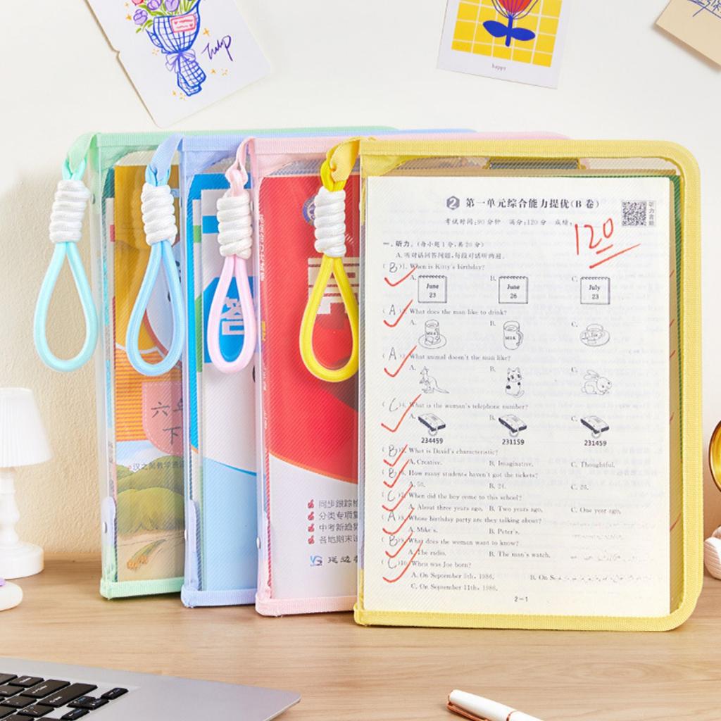 Transparent Zippered Document Storage Bag with Clip Expanded Mesh Zipper Pouch Bags for Storing Teaching Plan, Homework A4