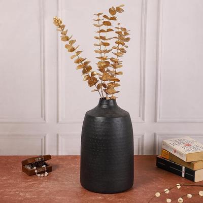 Metall Moderne Blumenvase für Wohnzimmer 12"X7" Gehämmerte Schwarze Vase für Trockenblumen/Künstliche Blumen, Vintage Dekor für Wohnzimmer