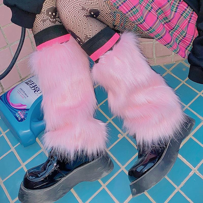 Soft Thicken Warm Furry Leg Warmers Foot Cover Y2K Cool Women Girls Winter Fashion Long Stockings Punk Style Fuzzy Leg Warmers