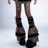 Harajuku Punk Tiered Ruffle Leg Wrap Cover with Ties Bandages Stretch Flared Leg Warmers Footless Long Socks for Women