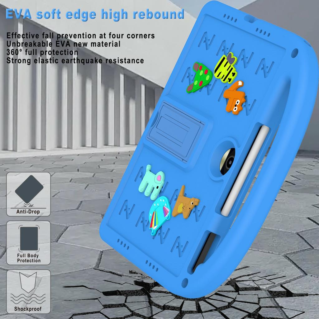 For Honor Pad 9 Kickstand Case Cartoon Design Anti-Drop EVA+PC Tablet Cover with Strap for Kids