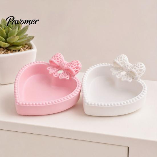 3D Printed Bow Storage Tray Jewelry Tray, Cute Heart-Shaped Organizer, Stable Decorative Desktop Organizer Unique Art Collection Gift for Rings