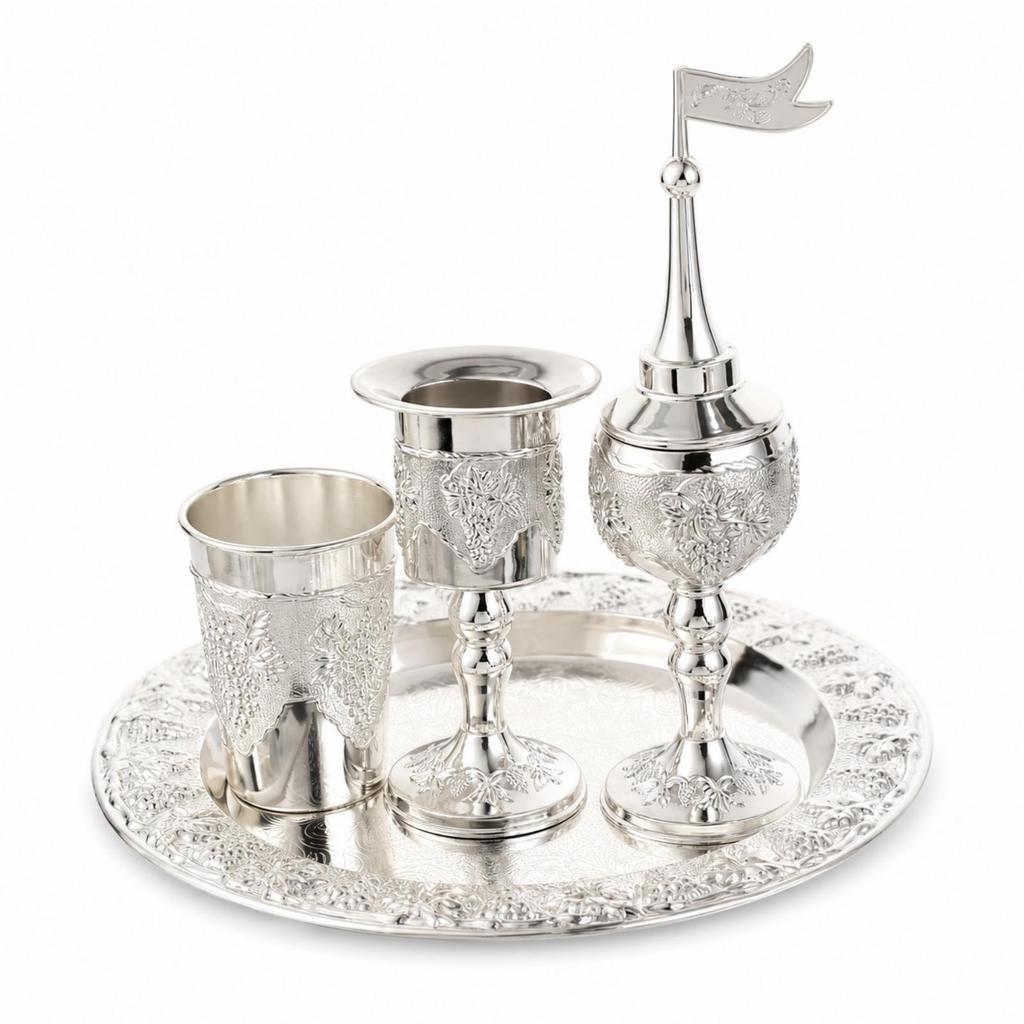 4 Pieces Beverage Service with Tray Decorative Pot Cups Ornate for
