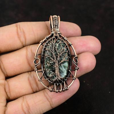 Levensboom Seraphiniet Koperen Hanger Koperdraad Gewikkelde Hanger Edelsteen Handgemaakte Sieraden Seraphiniet Sieraden Voor Vrouwen Cadeau Voor Moeder