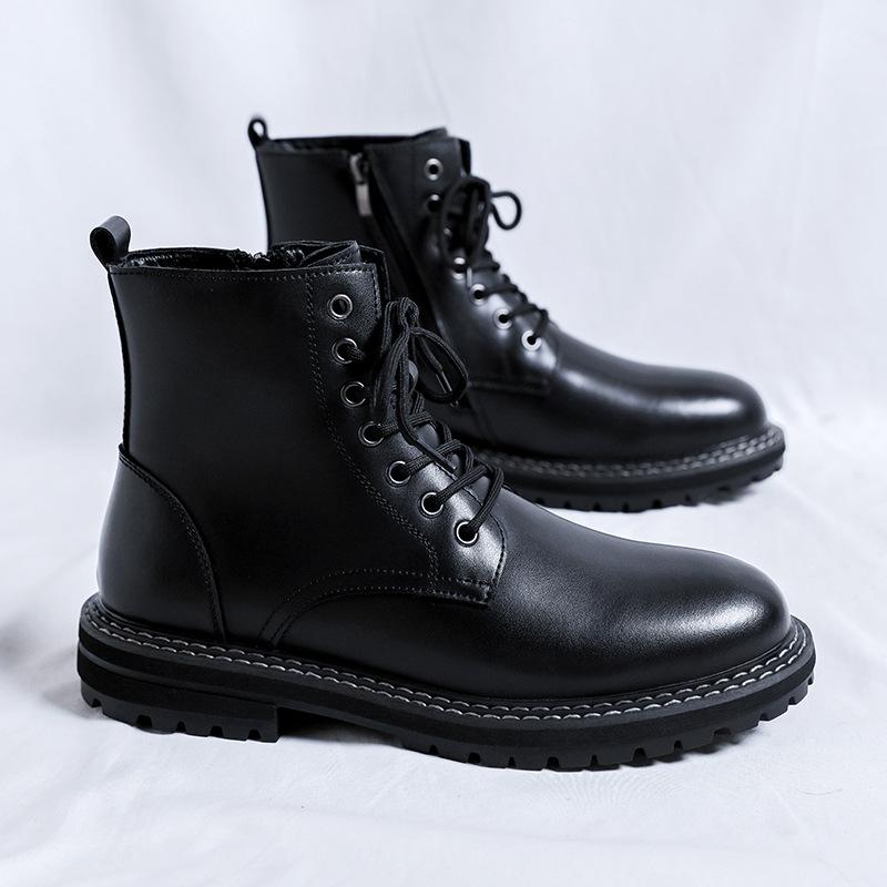 Men Casual Original Leather Boots Black Tide Platform Shoes Business Office Dress Cowboy Spring Autumn Boot Ankle Botas Zapatos