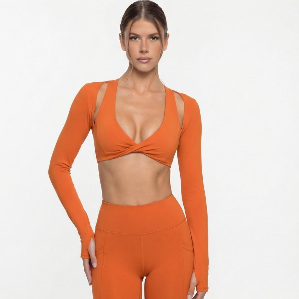JYL Slim Padded Fake Two Piece Top Naked Running Yoga Set
