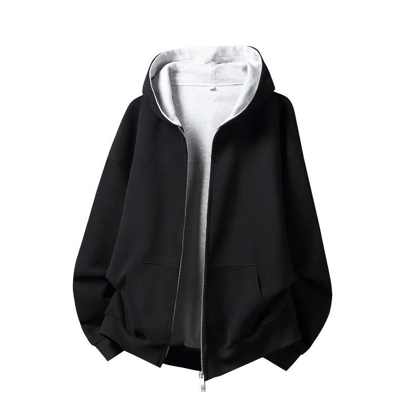 Men Heavy Weight American Color Block Loose Hooded Long Sleeve Zip Up Casual Hoodie Jacket
