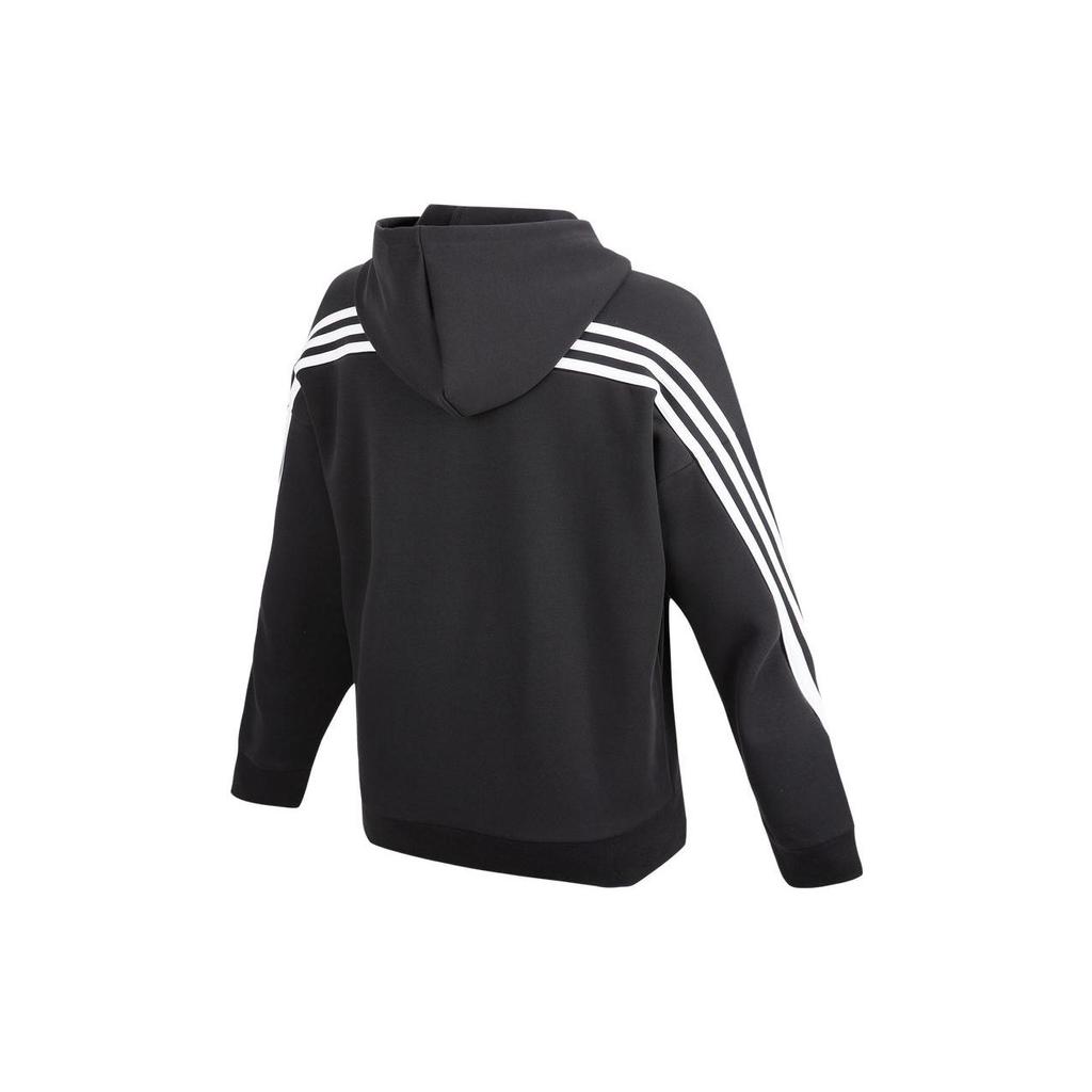 Adidas Striped Cuff Casual Pullover Hoodie Women Tops Black H67044