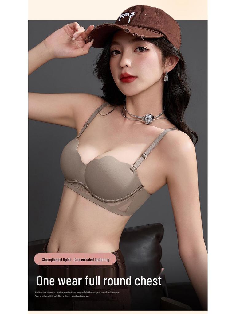 Petal Red Seamless Strapless Push-Up Bra - Anti-Sag, Breathable, Thin, Enhances Small Chest  