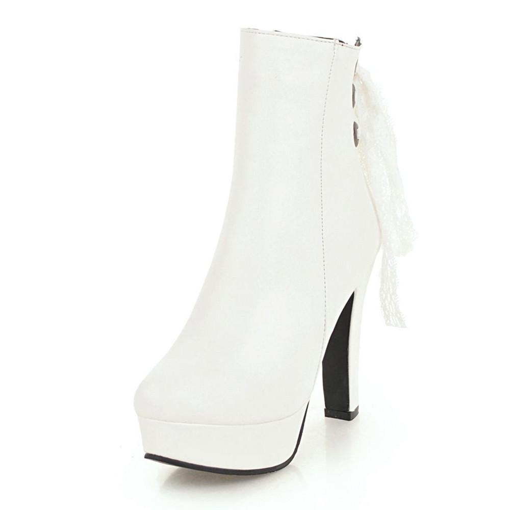 Fashion Elegant Short Boats Women Shoes Autumn Winter Women's Ankle Boots Platform Sweet Lace Black White Heeled Party Shoes Ladies