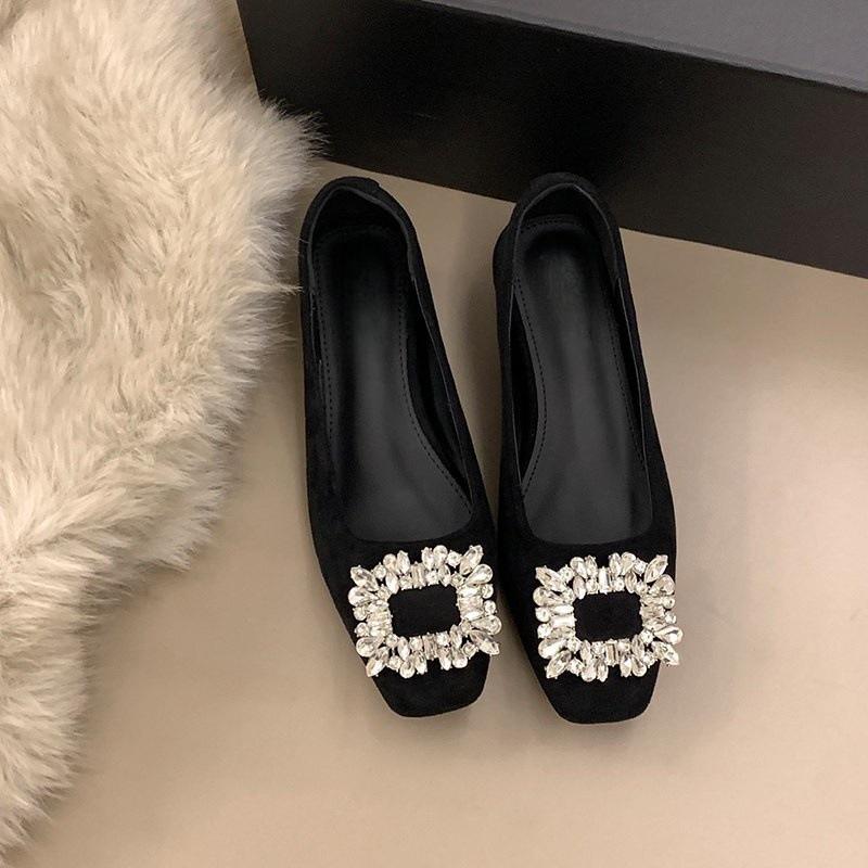 First encounter French rhinestone square head shallow mouth single shoes to increase temperament in 2026 advanced commuting shoes 40 чёрный 3550₽