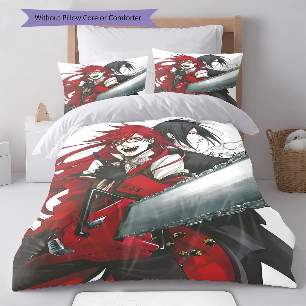 Literie Motif Black Butler, Ensemble Couette Housse de Couette Taie d'Oreiller Cadeau d'Anniversaire pour la Maison (1 housse de couette + 2 taies d'oreiller, sans garniture.)