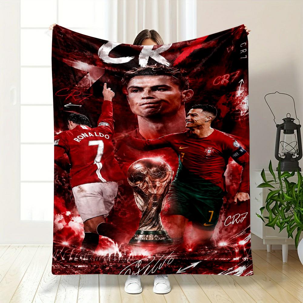 Coperta in flanella con design calcistico CR7 di Cristiano Ronaldo per camera da letto, soggiorno, divano e pisolino