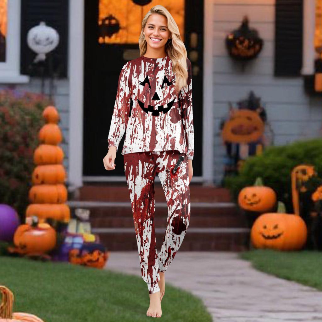 Print Cute Family Set Pajamas, Home Clothes, Family Set Long Sleeve Top Pants Set