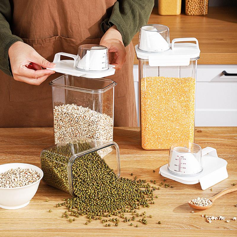 Sealed Transparent Food Storage Box Tank Rice Bucket Container Kitchen Dry Goods Organizer Grains Dispenser Jar for Bulk Cereals