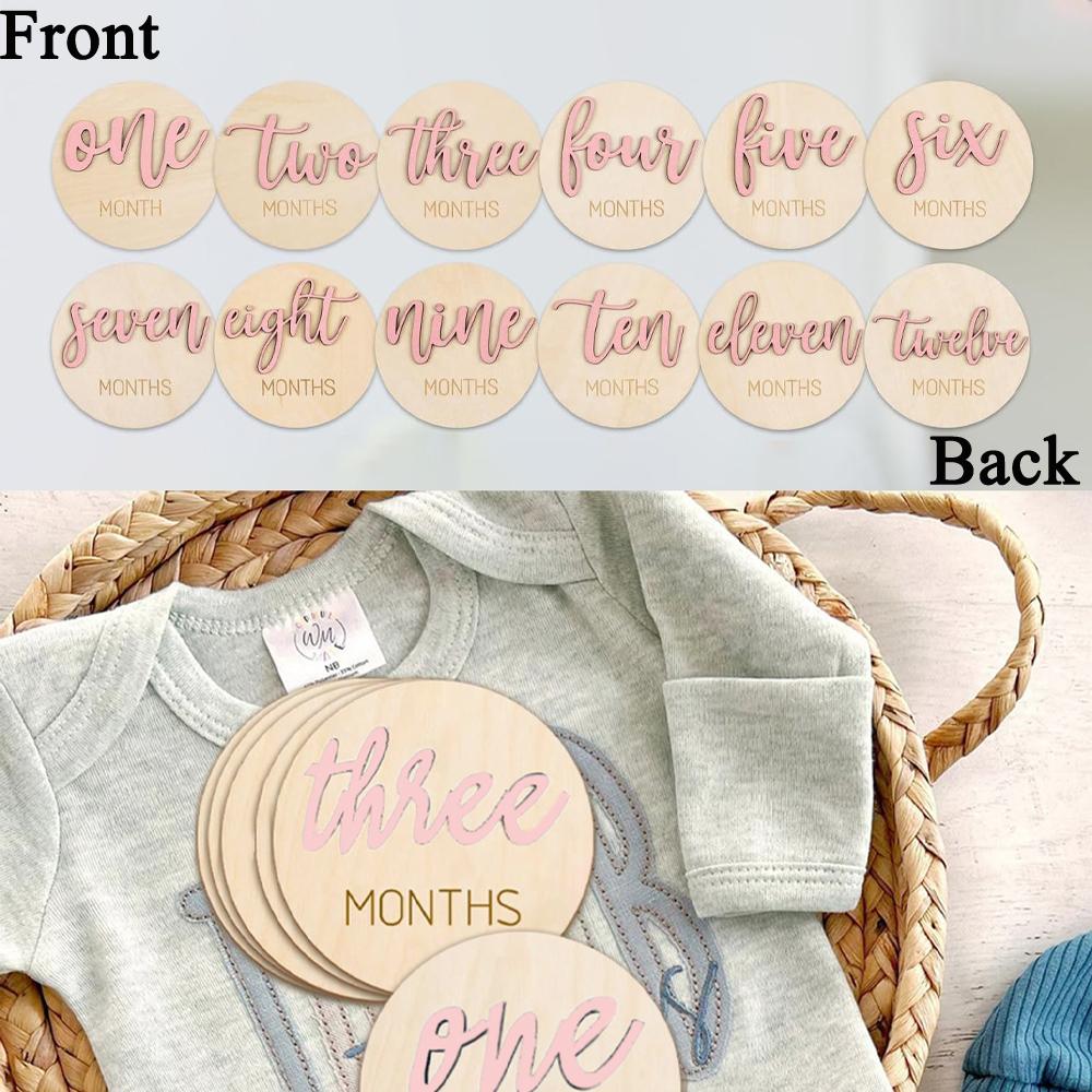 Newborn Baby Milestone Number Monthly Commemorative Card, Double-sided Wooden Monthly Milestone Card Photography Birth Gift