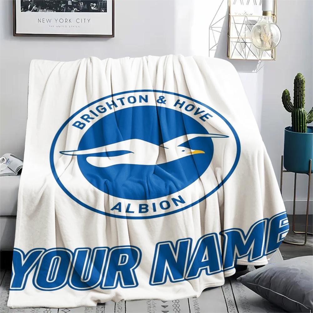 1PC Custom Name Brighton&Hove Albion Patterned Flannel Blanket Suitable For All Seasons for Home Decor Warmth and Comfort Gifts Holiday Present