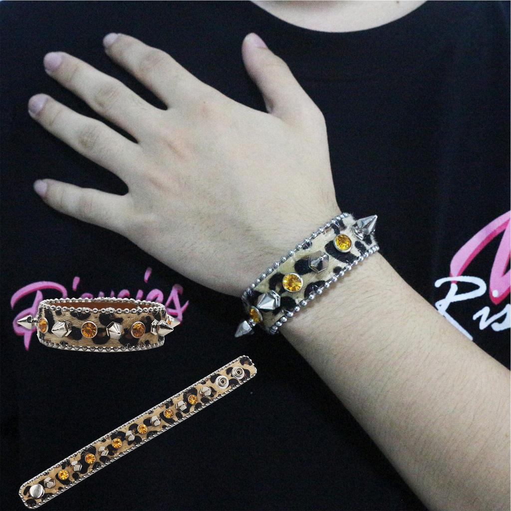 Y2K Gothic Punk Rhinestone Studded Leather Bracelet Wristband