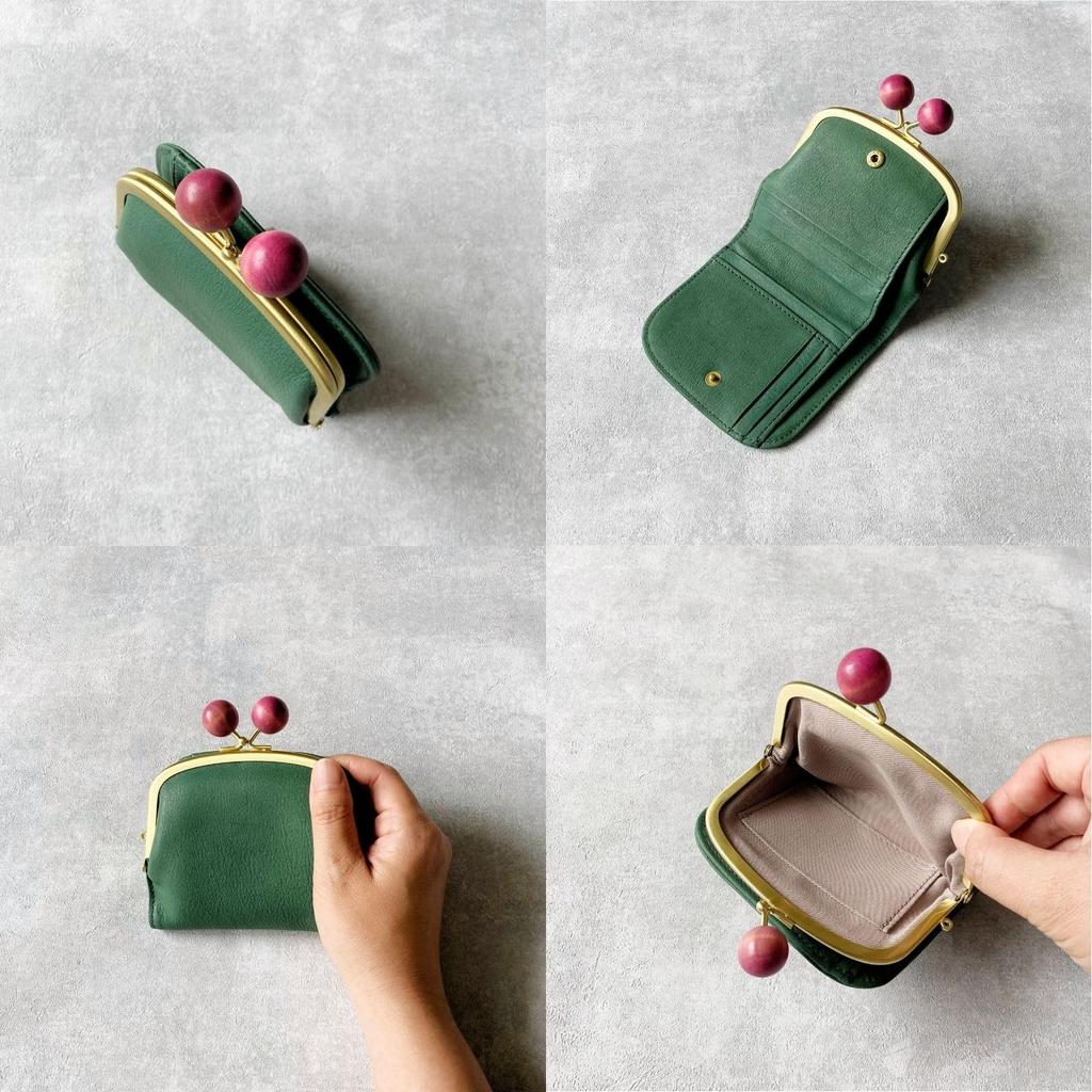 Genuine Leather Clasp Purse Bifold Made In Wooden Bead Clasp Cbr0003 Wallet, Japan, Women's, Purse, Compact, Bifold, (dark Brown)