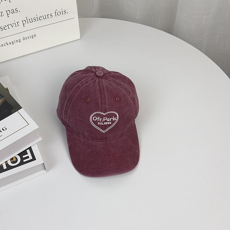Cotton Baseball Cap For Couples With Heart Embroidery Sunshade Casual Summer Accessory