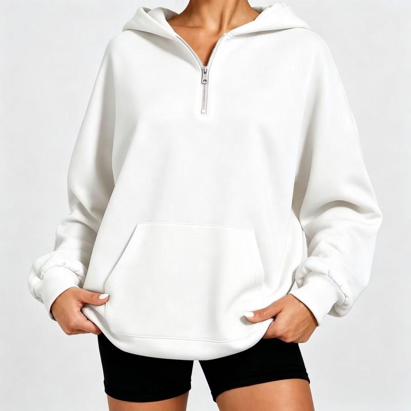 Womens Oversized Half-Zip Hooded Sweatshirt Loose Fit Long Sleeve Casual Top Winter 2026