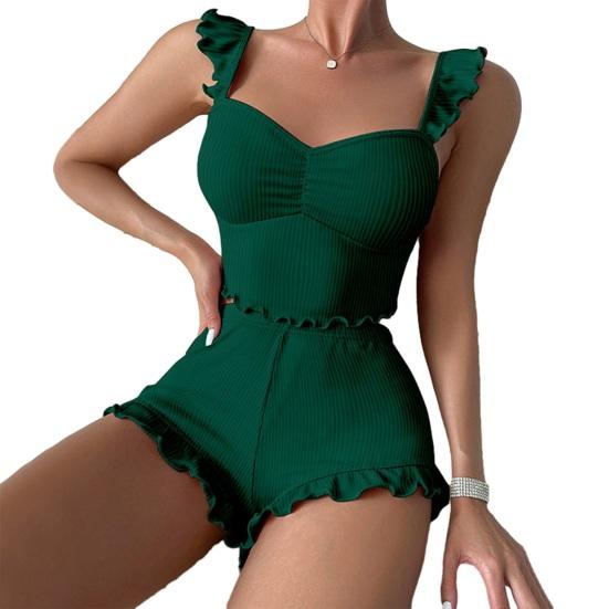 

Women s Ribbed Pajamas Set Ruffle Trim Sleeveless Crop Top And Shorts 2 Piece Sleepwear Summer Casual Lounge Matching Set S