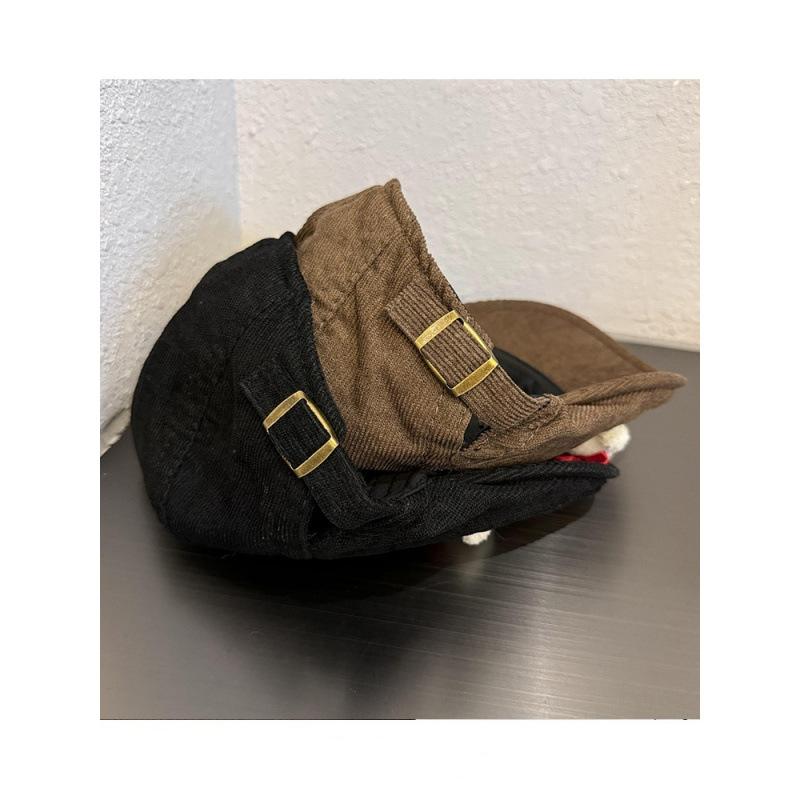 Cute Teddy Bear Flat Cap, Corduroy Newsboy Hat with 3D Bear Bow Decor, Casual Beret for Women & Girls