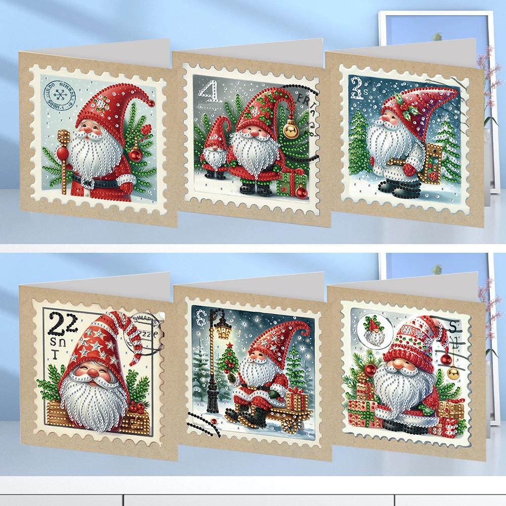 6pcs Diamond Painting Greeting Card Christmas Santa Claus Snowman Diamond Mosaic Set Daily Wish Cards Christmas Decoration 2025