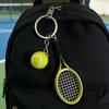 Keychain Tennis Racket Plush Ball Key Chain with Mini Pendant Metal Ring Compact Portable Sports Decoration